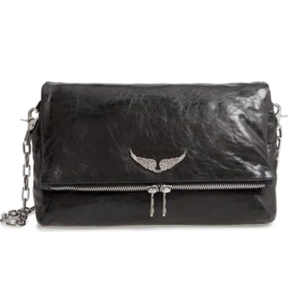 ZADIG & VOLTAIRE Rocky Crush Leather Shoulder Bag - Black In Noir